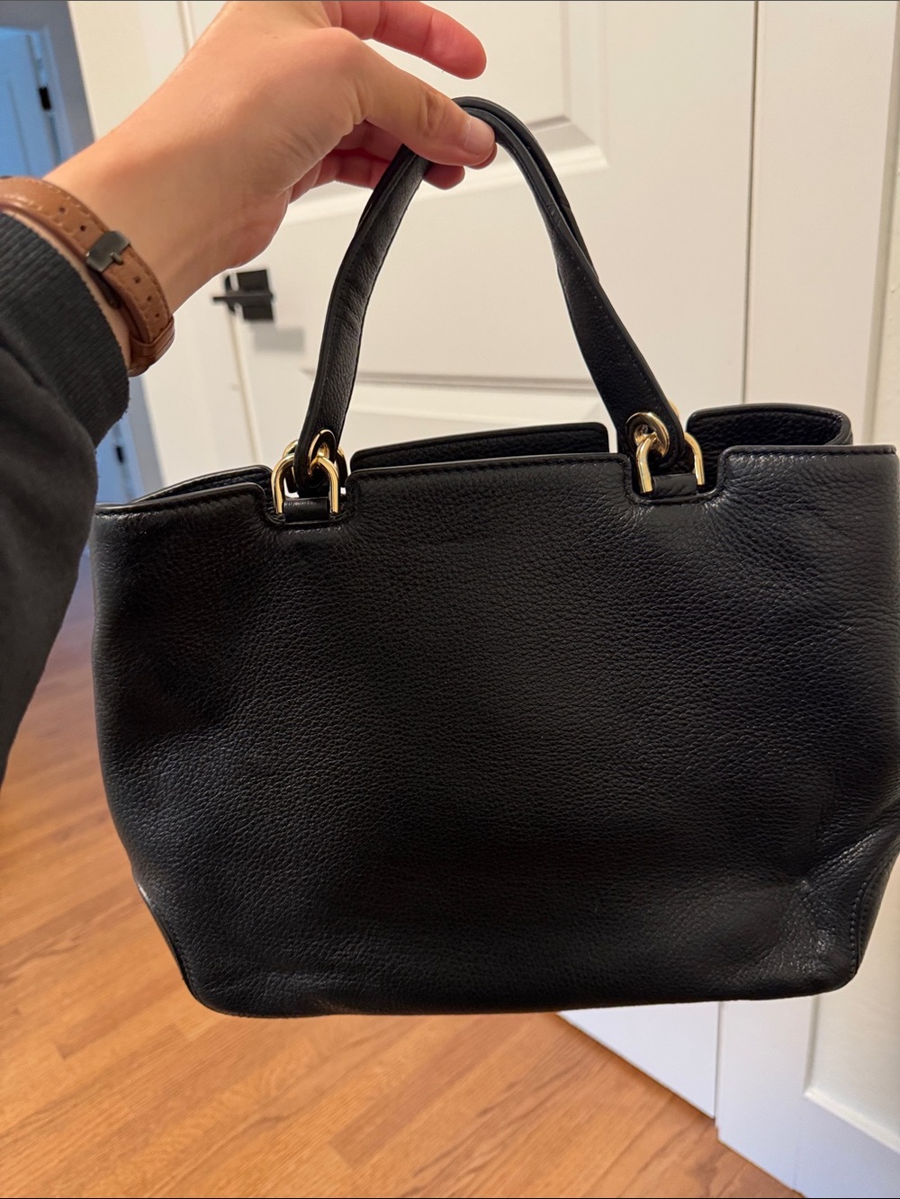 Black Leather Structured Top-Handle Tote - Unbranded